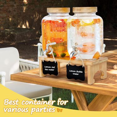 Скляний диспенсер для напоїв на підставці 2x4L з нержавіючою сталею, з краном для соків, води, домашніх напоїв, вечірок та свят