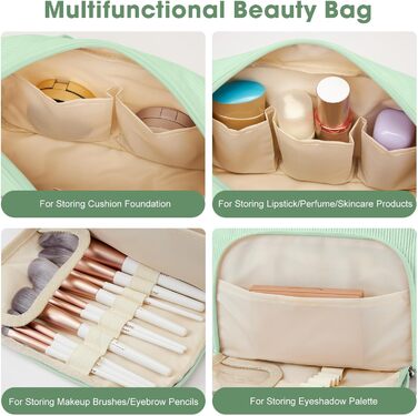 Косметичка жіноча Kalidi з багатьма відділеннями та відділенням для пензликів, велика, для подорожей, зелена (м'ятна)