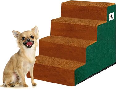 NAMSAN Dog Stairs 3-Step Pet Ladder, Easy Assembly, Cat Stairs with Washable Cover for Sofa, 42 x 40 x 31cm (4 Steps-Brown)