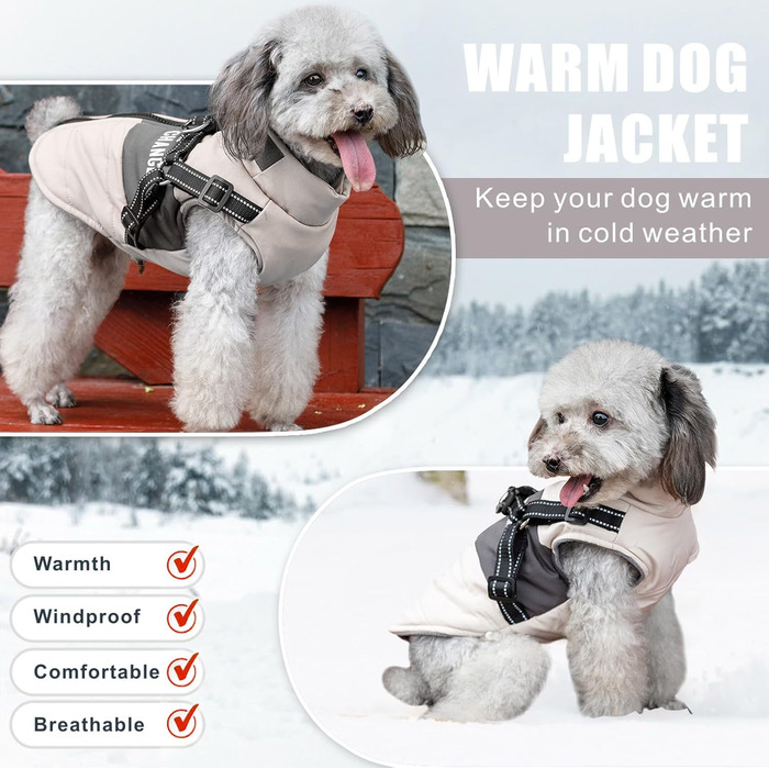 Osleidy Dog Winter Coats, Warm Dog Coats Reflective Dog Clothing Waterproof Puppy Vest for Cold Weather with Dog Harness for Small Medium Dogs (White, M)
