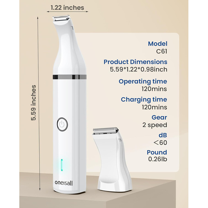 Триммер для собак Oneisall з подвійними лезами: для догляду за лапами, очима, вухами, обличчям та тілом
