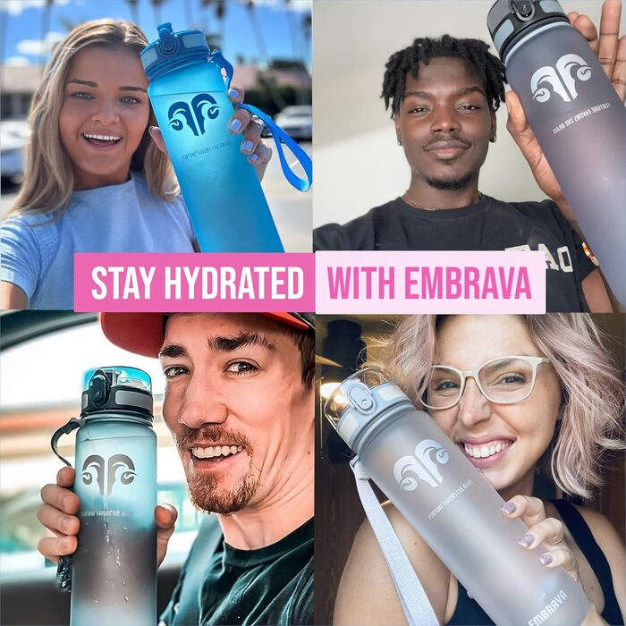 Embrava Best Sport Water Bottle - 1000ml - quick-flow, flip-top leak-proof lid that opens with a click - non-toxic BPA-free & eco-friendly Copolyester-Tritan plastic (Pink)