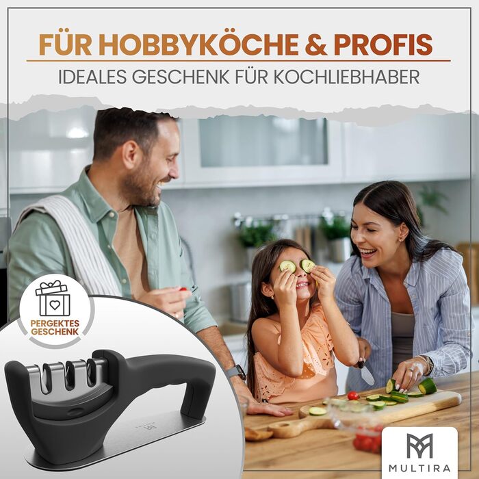 Точилка для ножів 3-ступенева, для сталевих та керамічних лез, з нековзною підкладкою, знімний точильний елемент, для дому та професійного використання, ергономічна ручка