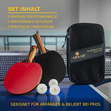 ARKAD Premium Table Tennis Set - Complete Table Tennis Racket Set with High-Quality Balls & Case - 2 Racket Performance Set