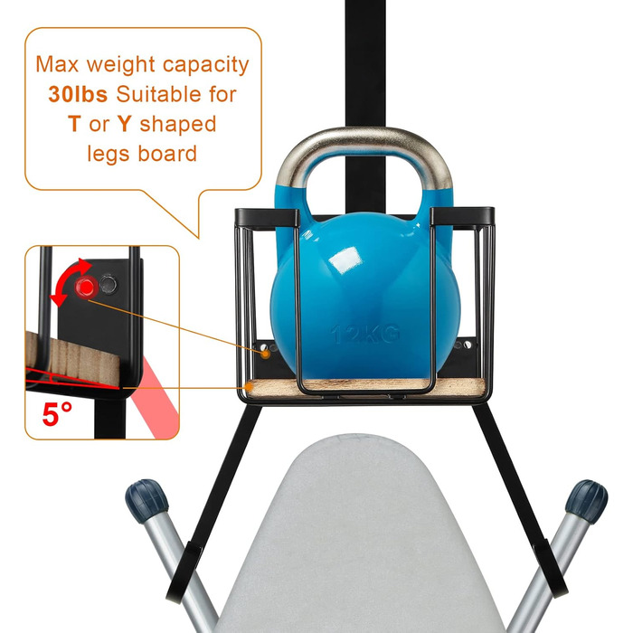Настінна підставка для прасувальної дошки MOREE з кошиком для зберігання – тримач для праски та прасувальної дошки для пральні – чорний, великий