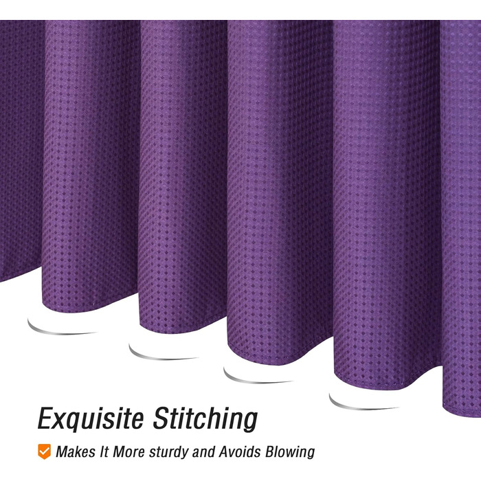 Драпіруваний душовий завіс Gibelle 183x213 см, вафельний візерунок, текстиль, фіолетовий, водонепроникний, для прання в машині