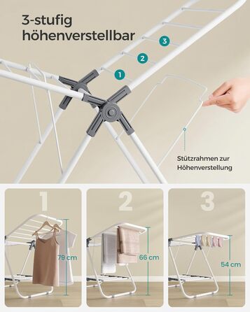 SONGMICS Сушарка для білизни складна, металева, з 2 крилами, 44 x 101 x 54 см, білий, LLR504W01