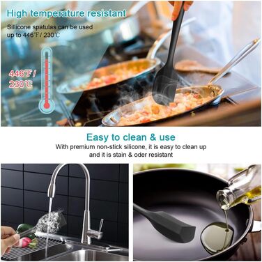 Набір силіконових шпателів Vicloon (4 шт.) для випічки та приготування їжі. Стійкі до високих температур (500°F), гнучкі, антипригарні. Чорний колір.