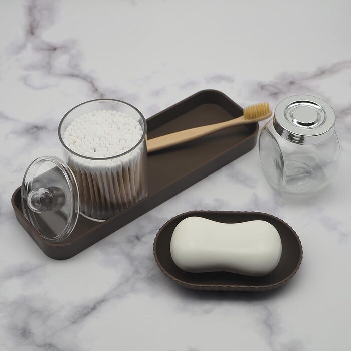 Комплект аксесуарів для ванної кімнати, 10 предметів: коричневий набір з відром, тримачем для зубних щіток, мильничкою, дозатором мила, тримачем для унітазного йоржика, контейнером для ватних паличок та кришкою для серветок