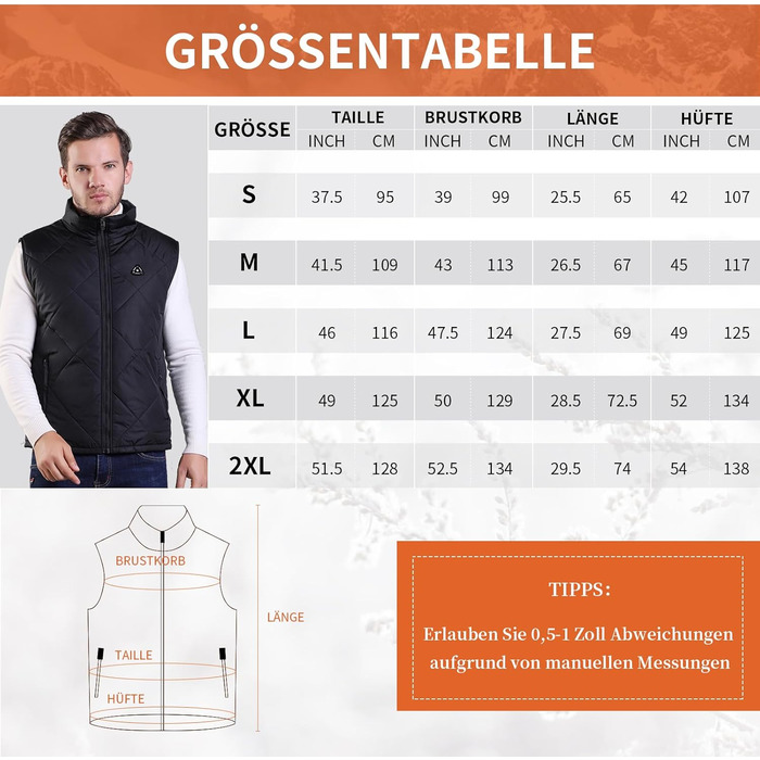 Електрична гріюча жилетка для чоловіків та жінок з Power Bank, 8 зон нагріву, 3 температурні режими, чорний, XXL