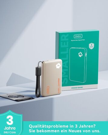 Power Bank INIU 10000mAh 45W USB-C PD3.0 з ліхтариком, бежевий - Зовнішній акумулятор для iPhone, Samsung, iPad