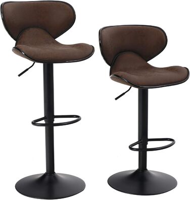 Alpha Adjustable Height Bar Stools 2-Pack - Swivel PU Leather Kitchen Bar Chairs with Footrest - 160KG Capacity (Brown)