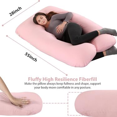 Подушка для вагітних Amagoing U-подібна, 144.8 см, рожева. Знімна чохол з джерсі, для підтримки спини, ніг та стегон.