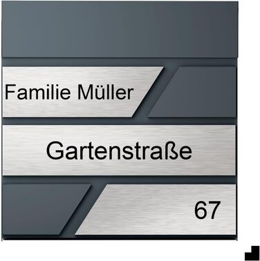 Поштовий ящик для газет Anthrazit з іменним шильдиком Julia Standard UV - настінний, порошкове покриття RAL 7016, 37x37 см