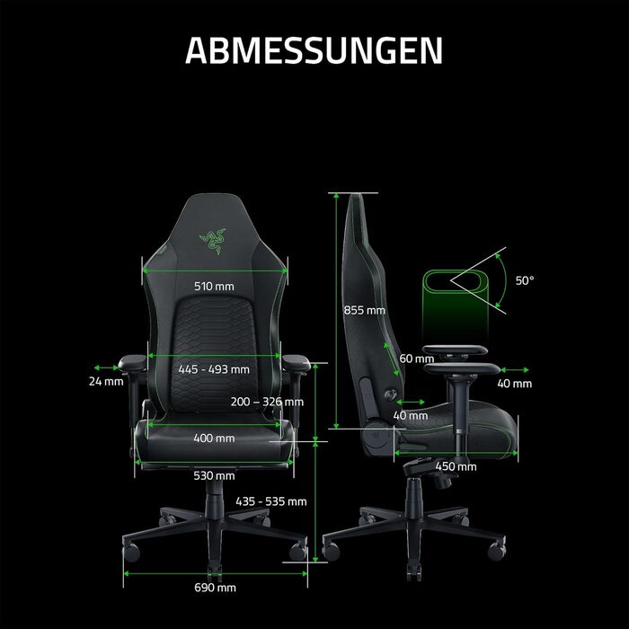 Ігрове крісло Razer Iskur V2 з адаптивною поперековою підтримкою, екологічною EPU-еко-шкірою, 4D-підлокітниками, зелений