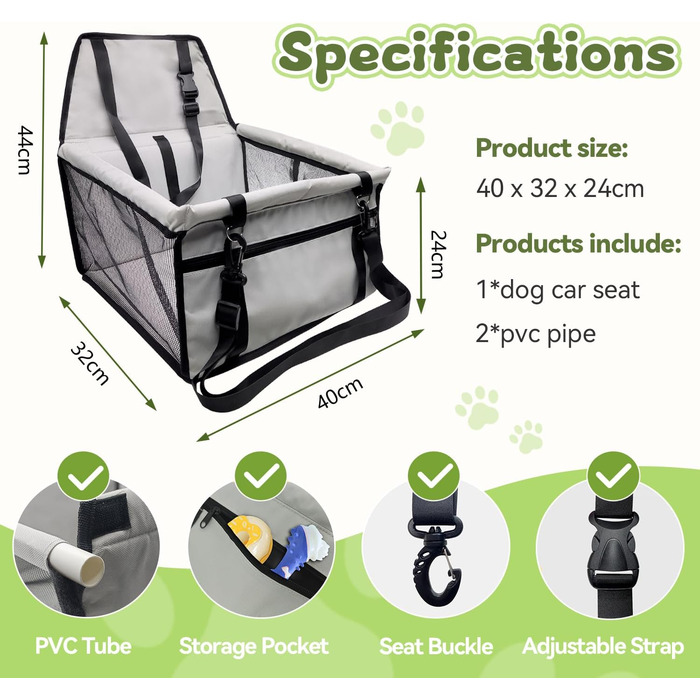 Автомобільний лежак для собак, сірий, 40x32x24 см, Oxford, дихаючий, знімний, складний