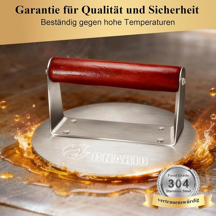 Професійна преса для smash burger CNARIO з нержавіючої сталі 16 см, пристрій для формування котлет з дерев'яною ручкою для гриля та BBQ