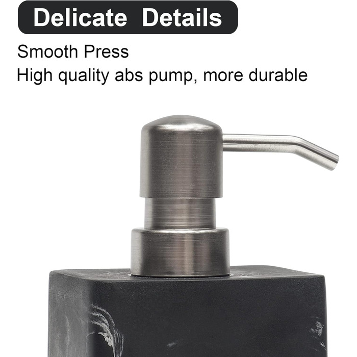Набір дозатора для мила в ванну кімнату, чорний та білий, стиль мармуру, з нержавіючою срібною помпою, декоративний дозатор для рідкого мила та лосьйону, багаторазовий, квадратний, для кухні, 450 мл
