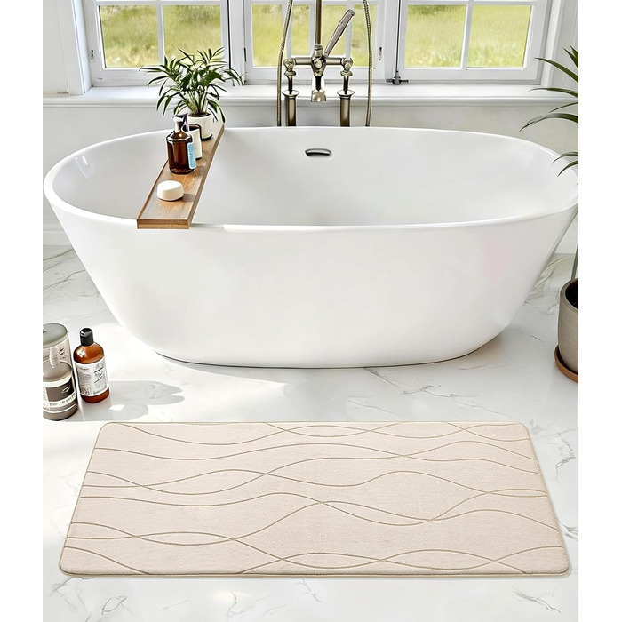 Килимок для ванної кімнати chakme з ефектом пам'яті (Memory Foam), протиковзкий та вологопоглинаючий, бежевий, 60x150 см