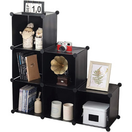 YCOCO Storage Shelf with 6 Cube Shelves, Bookshelf, Bookshelf for Bedroom, Office, Dorm Room, University, Living Room, Black.