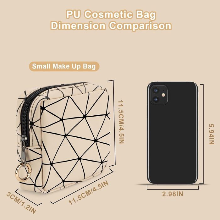 Косметичка жіноча мініатюрна, 2 шт. з PU шкіри, водонепроникна, для подорожей, чорний та бежевий