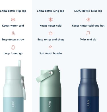 LARQ Bottle Flip Top 500ml - Insulated Stainless Steel Water Bottle with Straw | Reusable Water Bottle for Sports, Gym, and Travel | Keeps Drinks Cold (500 ml, Seaside Mint)