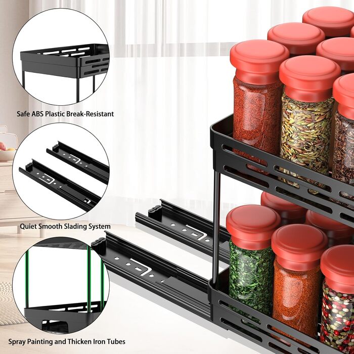 Висувна полиця-організатор для спецій, 2 шт., чорний, 10.9 x 26.9 x 20.8 см