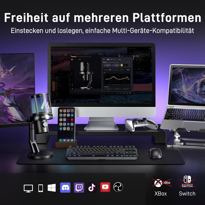 Мікрофон MAONO DM40 Pro бездротовий для ПК з RGB-підсвіткою та ШІ-зміною голосу, шумозаглушення, для геймінгу, подкастингу, стрімінгу, чорний