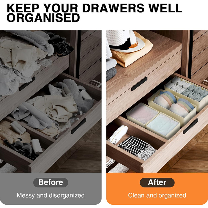 Drawer Organizer - Foldable Underwear Organizer Storage Box Fabric 16 Pieces Organizer Closet for Clothes, Socks (15 Pieces, Beige)