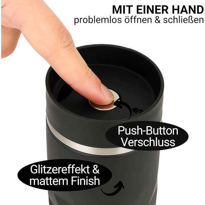 Термокружка з нержавіючої сталі Elasto, 450 мл, з індивідуальною гравіюванням, чорний Onyx (100% без витоку, термоізольована)