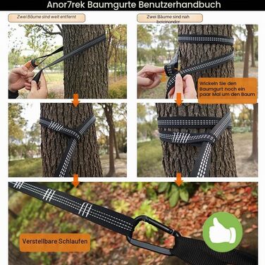 Туристичний гамак Anortrek для 1 особи, ультралегкий нейлоновий гамак для кемпінгу та відпочинку (280x140 см, до 249 кг) з ремнями для кріплення до дерева, синій/помаранчевий