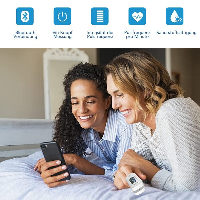 Пульсоксиметр з пам'яттю даних, Bluetooth, моніторинг SpO2 та частоти серця, білий