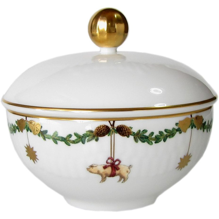 Royal Copenhagen 1021103 Star Fluted/XMAS Sugar Bowl with Lid, Porcelain, Multicolor