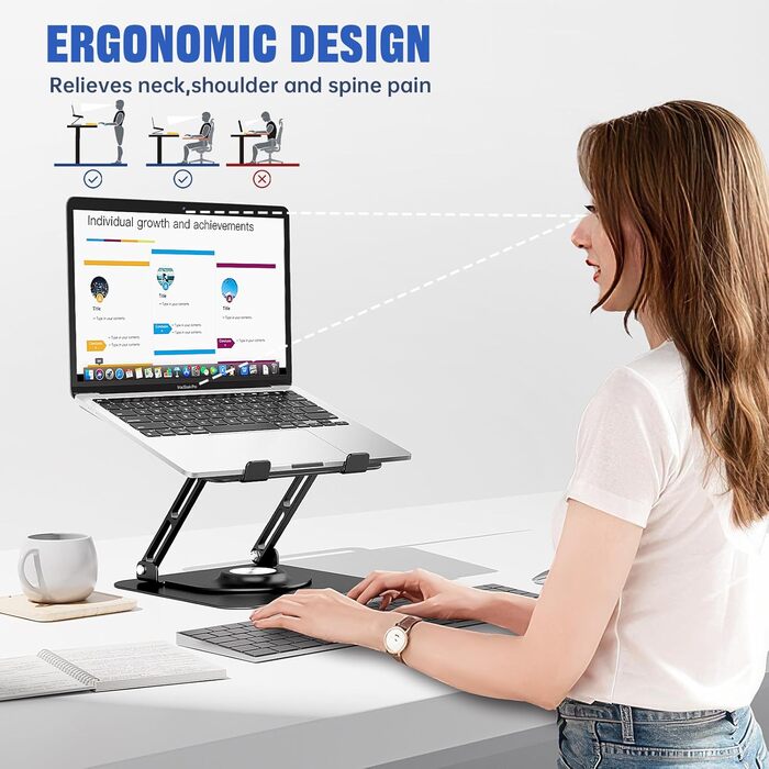 Adjustable Laptop Stand - 360° Rotating Base, Foldable & Portable for 10-17 Inch Laptops - Black