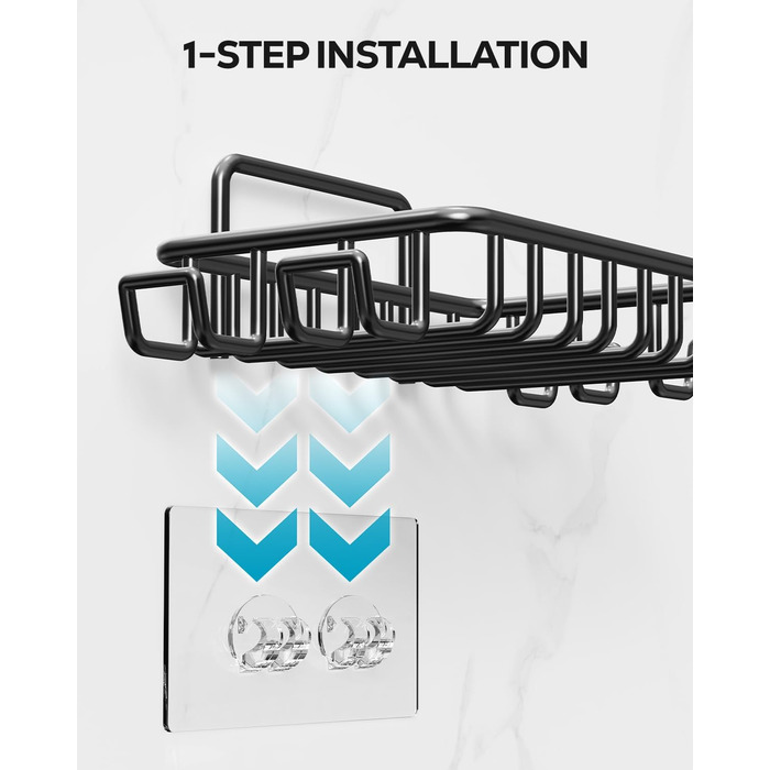 Тримач для мила з нержавіючої сталі з 4 гачками та зливом, самоклеючий, для душу та ванної кімнати (Чорний)