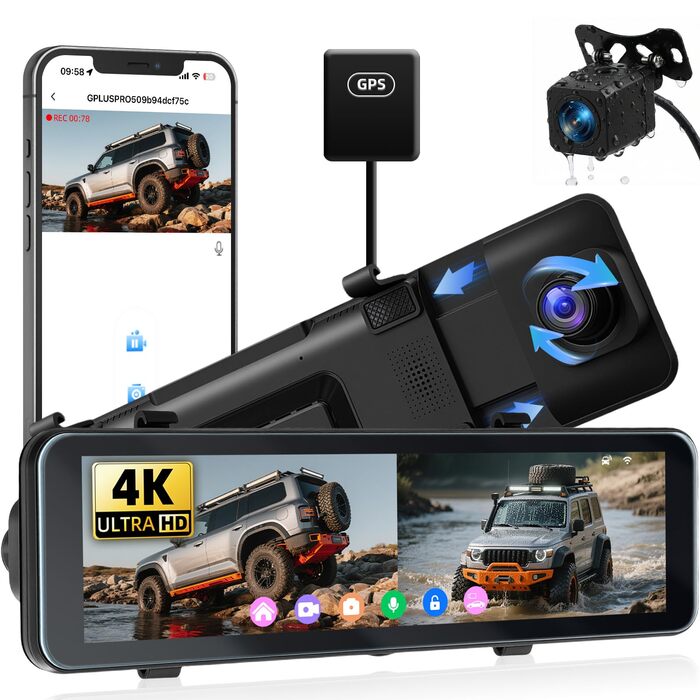Дзеркало заднього виду з відеореєстратором OiLiehu 4K AHD, 10.88