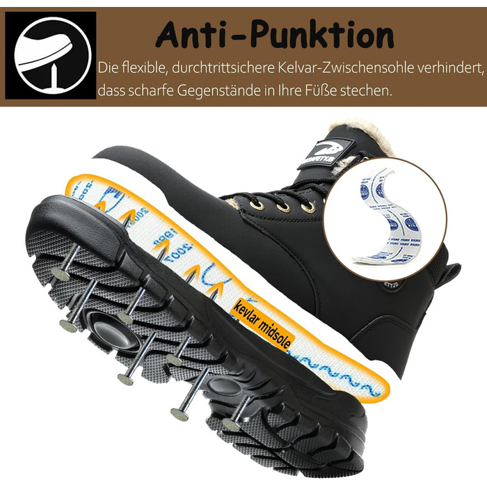 Зимові робочі черевики для чоловіків та жінок. Водонепроникні, з металевим носком, легкі, теплі, чорні. Безпечні черевики з антиковзкою підошвою. Розмір 42 EU