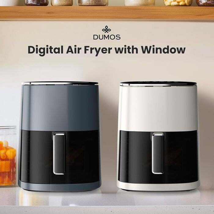 Повітряний фритюрник DUMOS 6 л з вікном, 12-в-1, для смаження, випікання, сушіння, приготування на пару, бежевий (сірий)