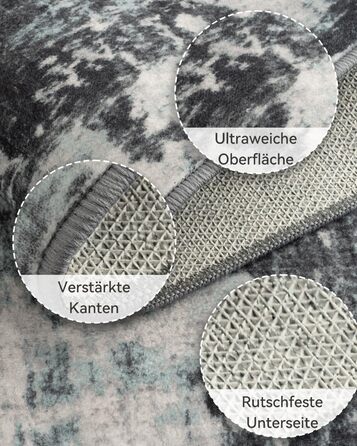 Килимок-доріжка 60 x 180 см, неслизький, з коротким ворсом, для кухні, миється, складається, абстрактний дизайн, синьо-чорний колір, підходить для входу, кухні, вітальні та офісу