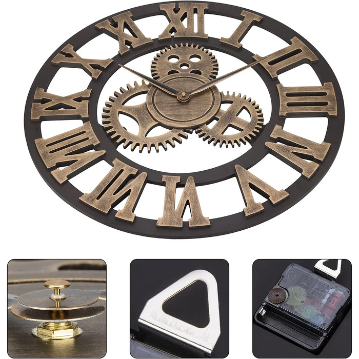 ACCSHINE Large Wall Clock No Ticking Noise Silent Roman Numeral Quartz Battery Operated Wall Clock Easy to Read for Living Room Kitchen Bedroom Office School (Gold, 58cm)