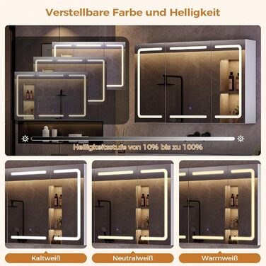 Дзеркало-шафка для ванної кімнати з LED-підсвічуванням, розеткою та 3 колірними температурами. Ванна шафка 60x90x16 см (ВxШxГ), з регулюванням яскравості + сенсорне керування. Біла дзеркальна шафка з 3 регульованими полицями та дзеркалом 60x90x16 см