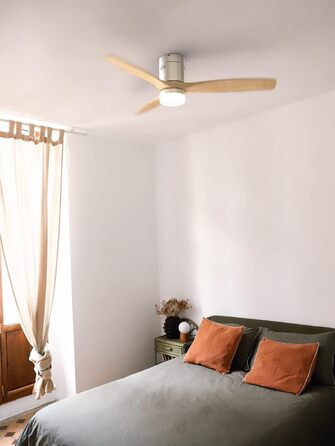 Вентилятор стельовий WINDCALM M з підсвічуванням, ABS, Нікель, колір темне дерево, з Wi-Fi та пультом ДУ, 40W, Ø132cm, таймер (4 год), літньо-зимовий режим, з підсвічуванням