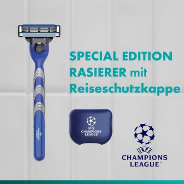 Бритва Gillette Mach 3 Standard для чоловіків, металевий корпус, синій/сірий (бритва + 6 змінних касет + захисний ковпачок)
