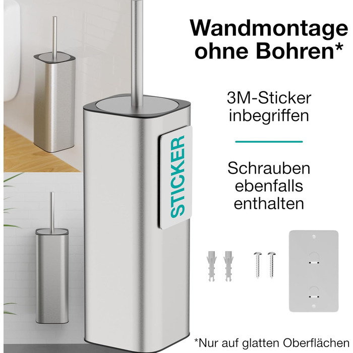 Настінна щітка для унітазу з силікону та металу - Klobürste Wandmontage - WC3680