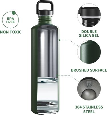 2L Stainless Steel Water Bottle | 2 Liter Single-Walled Water Canteen | Eco-Friendly Reusable Bottle | Plastic-Free and Leak-Proof Metal Water Bottle | 2l Eco Drinking Bottle, Green