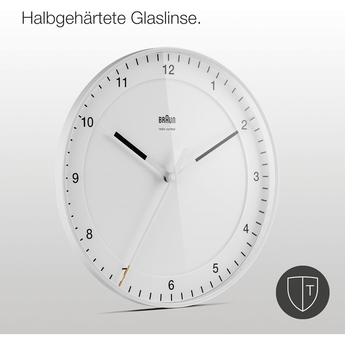 Braun Classic Large Radio Wall Clock, Central European Time Zone (CET/GMT+1) with a quiet movement, easy-to-read dial, 30cm diameter, white model BC17W-DCF.