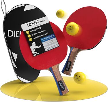 Набір для пінг-понгу DIEKER | 2 ракетки, 3 преміум м'ячі, міцна сумка | Для всієї родини, чорний