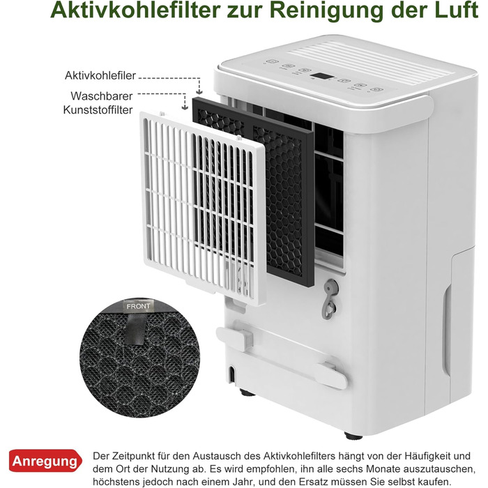 Електричний осушувач повітря Uhome 12L - 54м³, автоматичне вимкнення, сенсор вологості, режим сушіння білизни, фільтр з активованим вугіллям