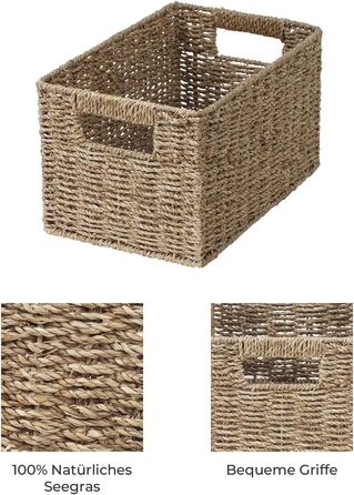 StorageWorks Woven Watermelon Basket Set of 2, Storage Baskets Woven from Watermelon Rind, 33x21x18cm Watermelon Storage Basket Rectangular Shelf Basket with Double Handle for Gifts (Natural Color (Seagrass), 33cmx21cmx18cm)