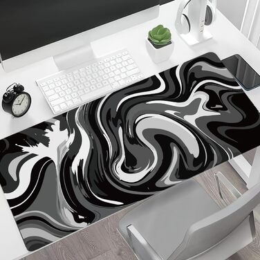 Великий килимок для столу 800x400 мм - ігровий килимок для миші з прошитими краями, неслизька підкладка, килимок для клавіатури та миші Black & White Abstraction
